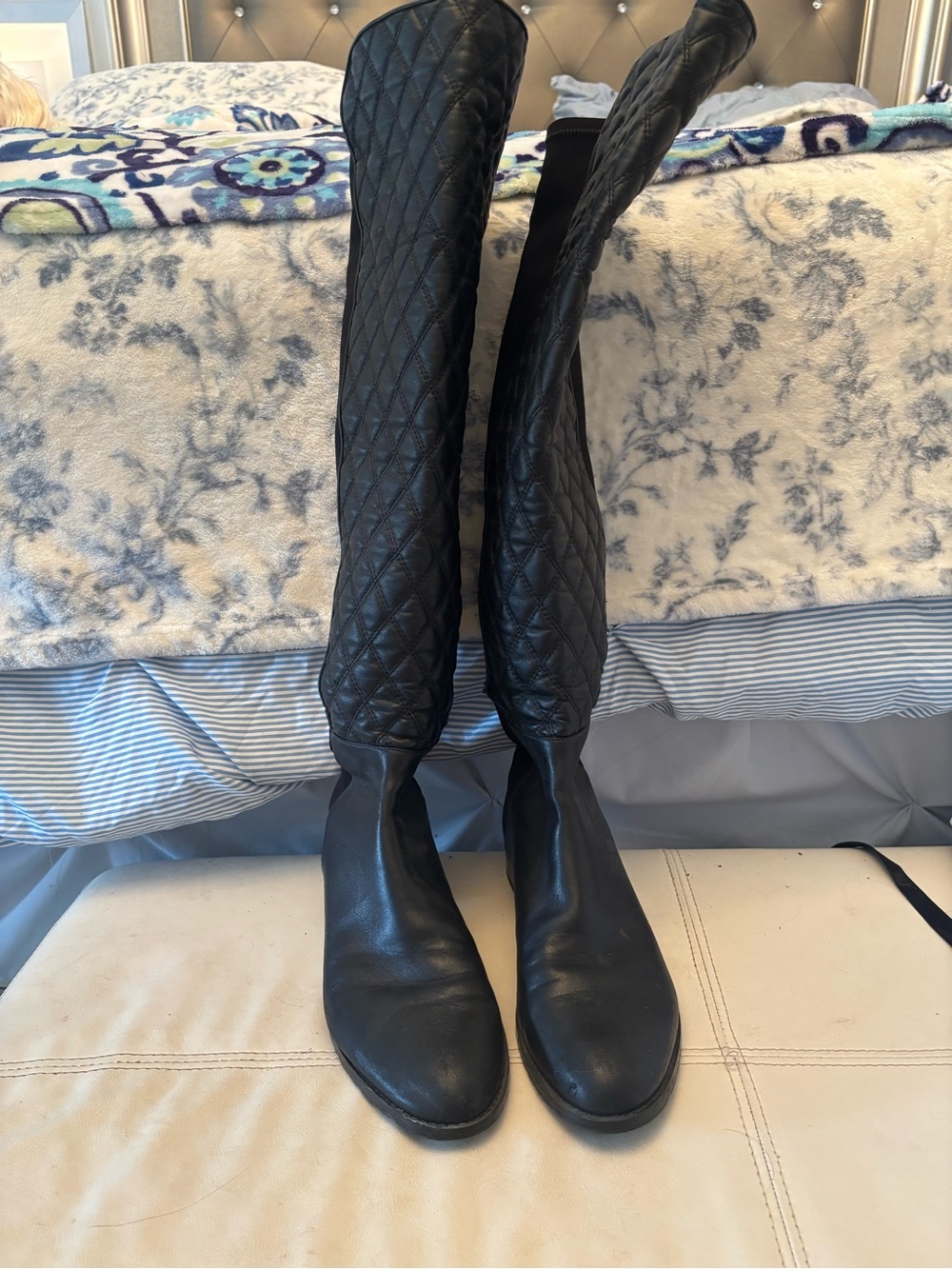 Stuart Weitzman Quilted Over-the-Knee Black Leather Boots